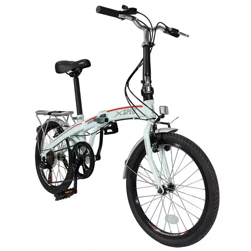 Vélo pliant compact Xspec 20 7 vitesses, pour trajets urbains, blanc (NON électrique)
