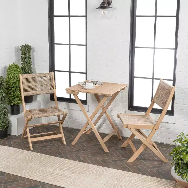 Ensemble bistrot d'extérieur pliant 3 pièces en bois d'acacia Javea Modern Coastal