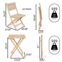 Ensemble bistrot d'extérieur pliant 3 pièces en bois d'acacia Javea Modern Coastal