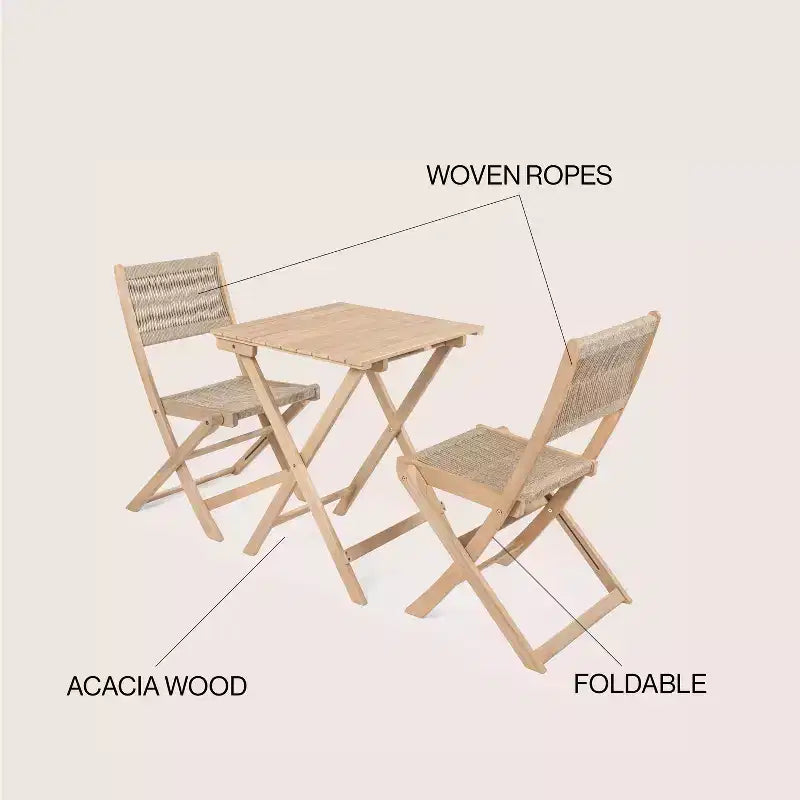 Ensemble bistrot d'extérieur pliant 3 pièces en bois d'acacia Javea Modern Coastal