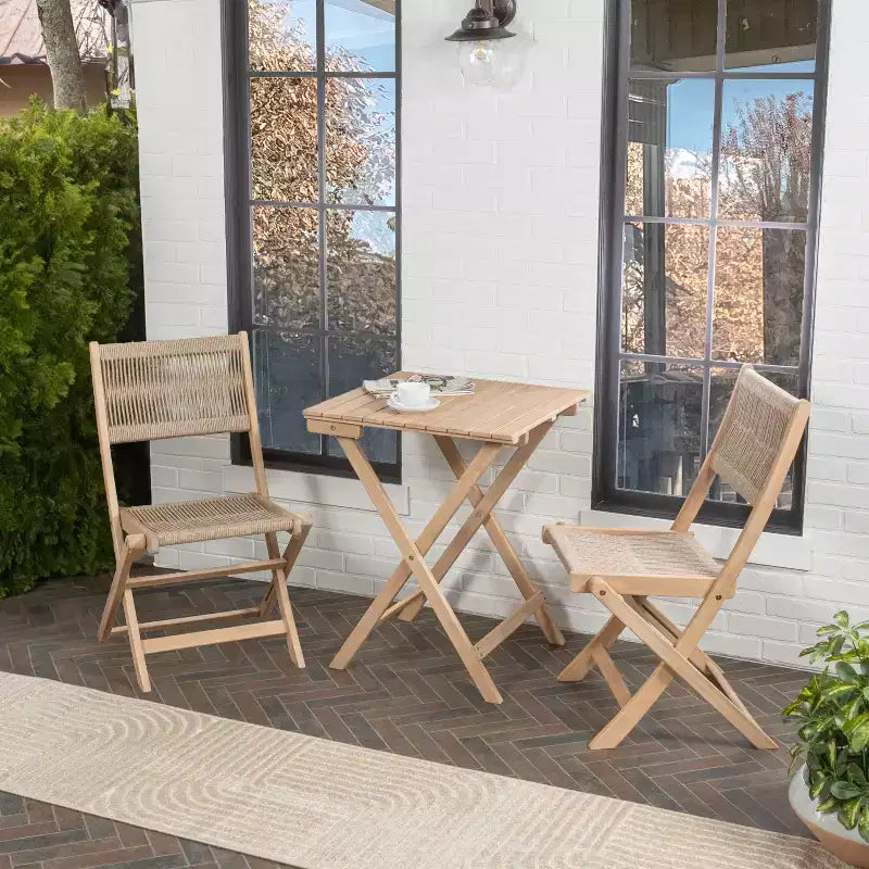 Ensemble bistrot d'extérieur pliant 3 pièces en bois d'acacia Javea Modern Coastal