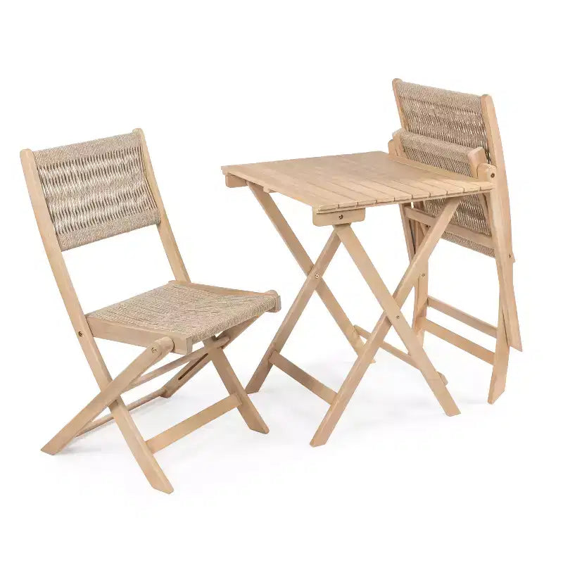 Ensemble bistrot d'extérieur pliant 3 pièces en bois d'acacia Javea Modern Coastal