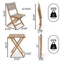 Ensemble bistrot d'extérieur pliant 3 pièces en bois d'acacia Javea Modern Coastal