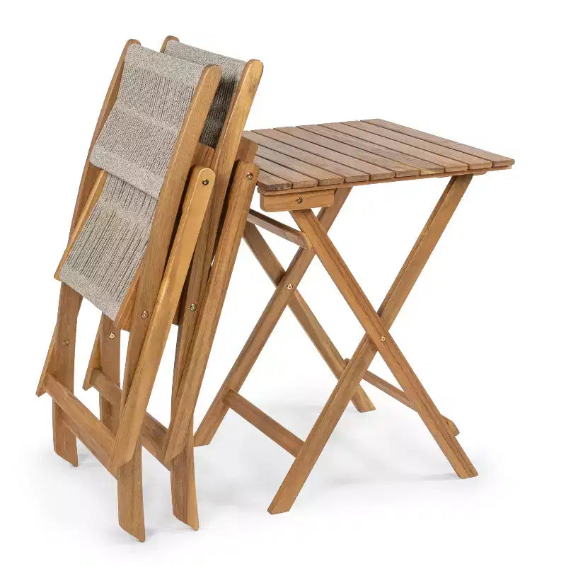 Ensemble bistrot d'extérieur pliant 3 pièces en bois d'acacia Javea Modern Coastal