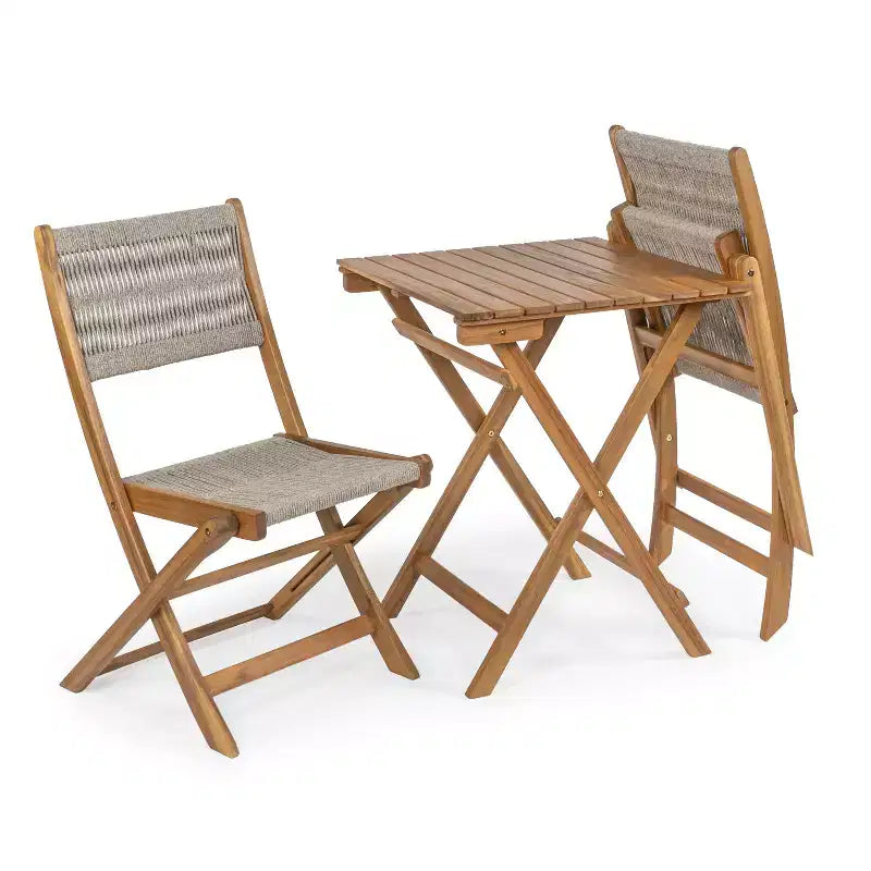 Ensemble bistrot d'extérieur pliant 3 pièces en bois d'acacia Javea Modern Coastal