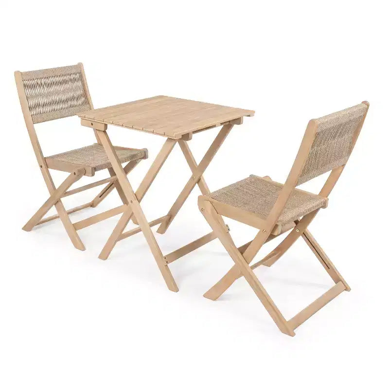 Ensemble bistrot d'extérieur pliant 3 pièces en bois d'acacia Javea Modern Coastal
