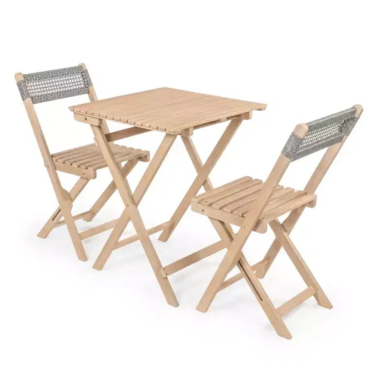 Ensemble bistro pliant d'extérieur 3 pièces en bois d'acacia tressé Sitges Modern Mid-Century