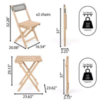 Ensemble bistro pliant d'extérieur 3 pièces en bois d'acacia tressé Sitges Modern Mid-Century