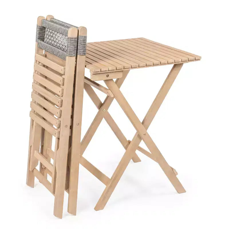Ensemble bistro pliant d'extérieur 3 pièces en bois d'acacia tressé Sitges Modern Mid-Century
