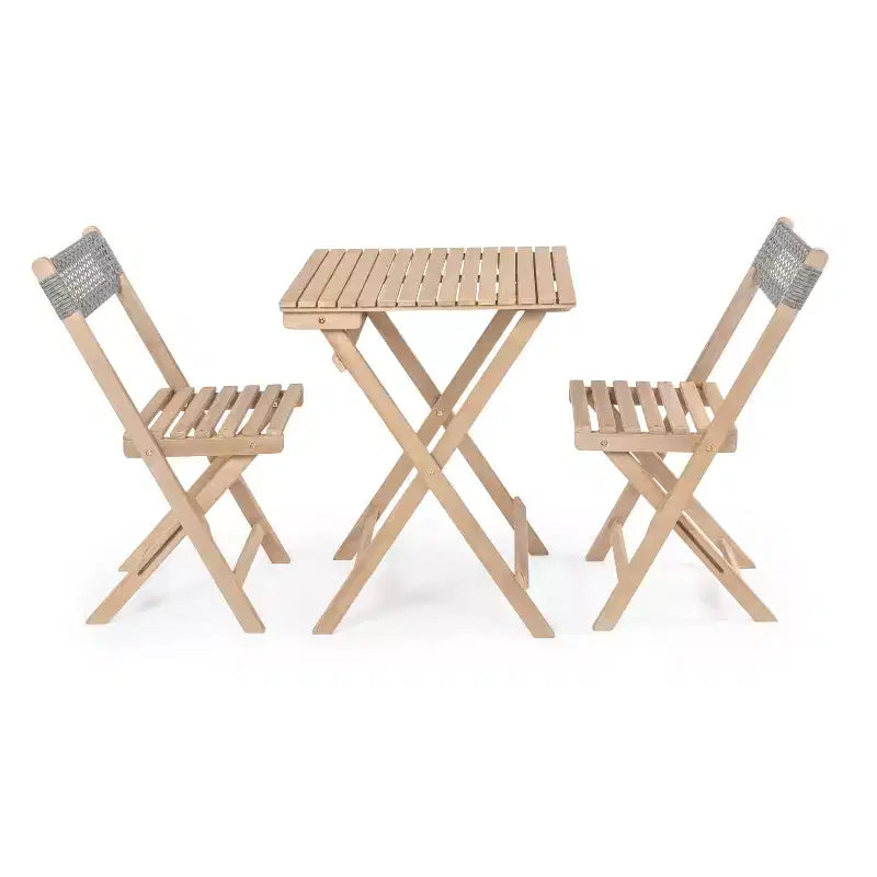 Ensemble bistro pliant d'extérieur 3 pièces en bois d'acacia tressé Sitges Modern Mid-Century
