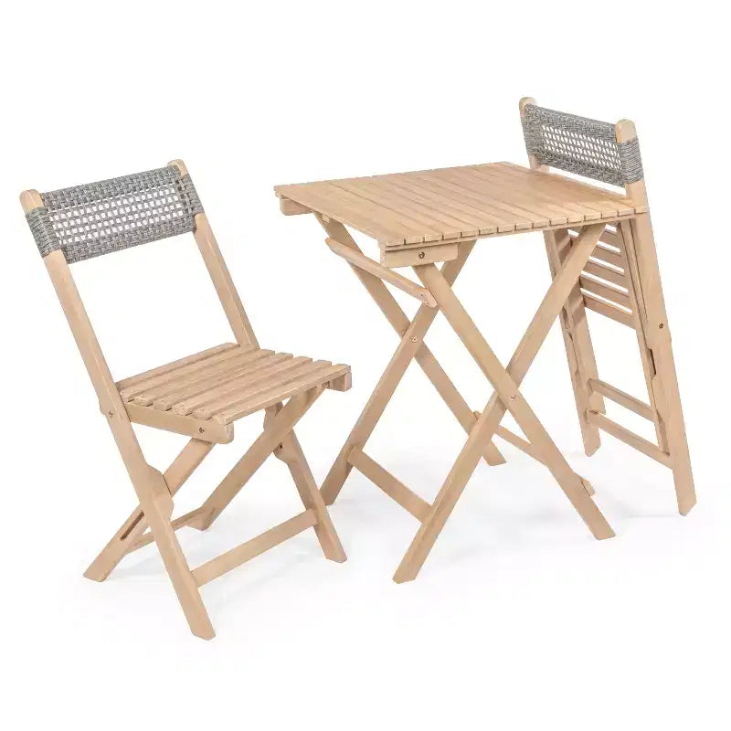 Ensemble bistro pliant d'extérieur 3 pièces en bois d'acacia tressé Sitges Modern Mid-Century