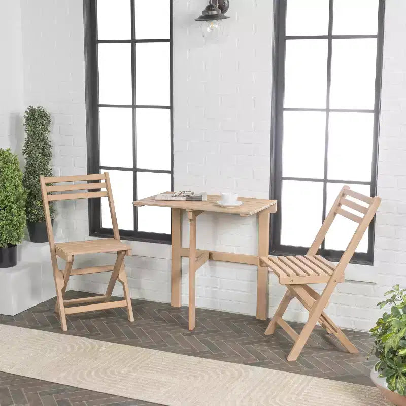 Ensemble de bistro pliable 3 pièces en bois d'acacia Nerja moderne traditionnel pour l'extérieur