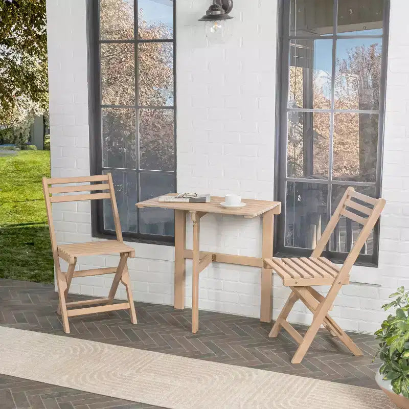 Ensemble de bistro pliable 3 pièces en bois d'acacia Nerja moderne traditionnel pour l'extérieur
