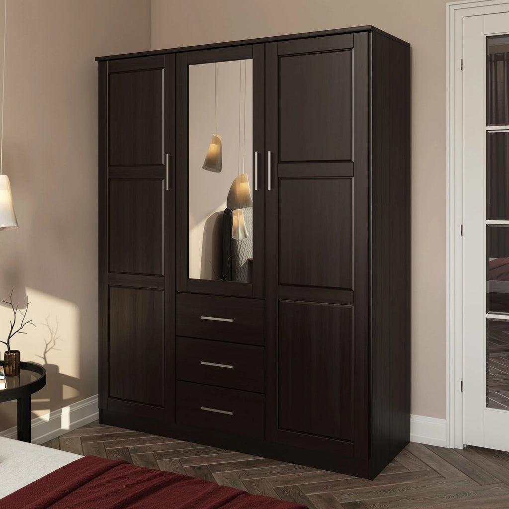 Palace Imports Armoire-penderie Cosmo 3 portes 100% bois massif avec portes en bois massif ou miroir