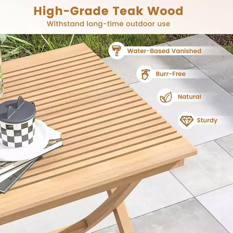 Costway Ensemble table et chaises de terrasse 3 pièces, ensemble bistro en bois avec assise en rotin naturel et cadre en bois de teck d'Indonésie
