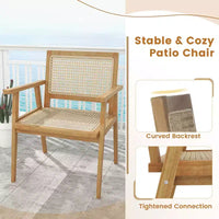 Costway Ensemble table et chaises de terrasse 3 pièces, ensemble bistro en bois avec assise en rotin naturel et cadre en bois de teck d'Indonésie