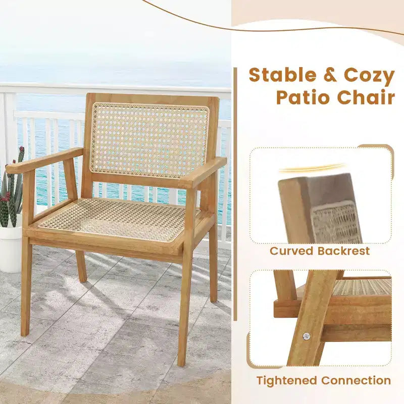 Costway Ensemble table et chaises de terrasse 3 pièces, ensemble bistro en bois avec assise en rotin naturel et cadre en bois de teck d'Indonésie