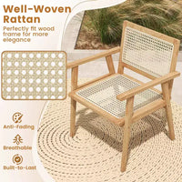 Costway Ensemble table et chaises de terrasse 3 pièces, ensemble bistro en bois avec assise en rotin naturel et cadre en bois de teck d'Indonésie