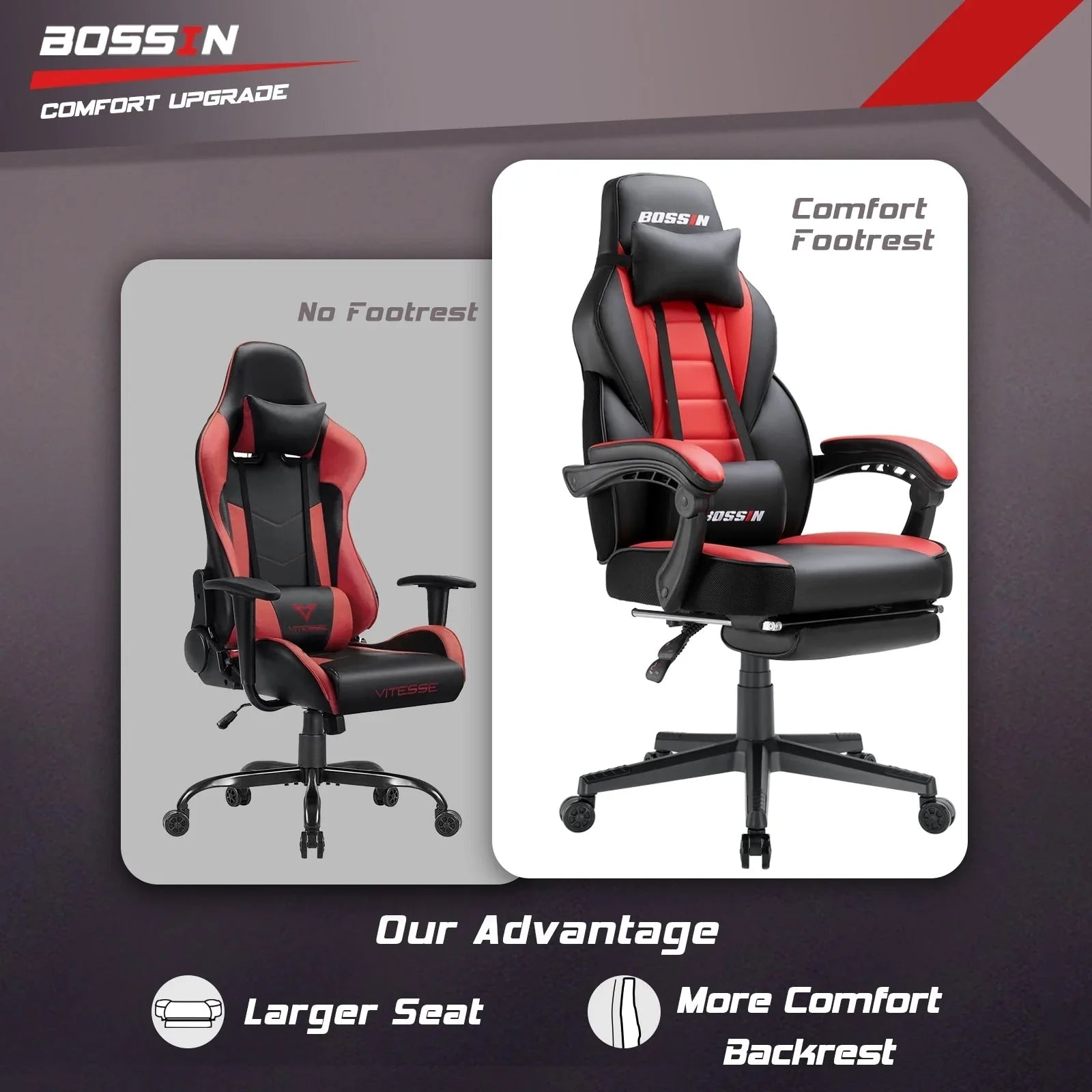 BOSSIN Chaise de gaming style racing, chaise de gamer grande et haute 300 lb à dossier haut chaise informatique