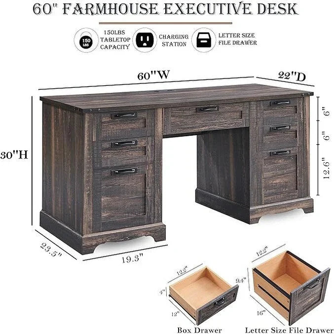 Bureau de direction 60 style ferme, bureau à domicile en bois, bureau informatique
