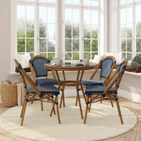 Flash Furniture Bordeaux Table de bistrot commerciale 31,5 po d'intérieur/extérieur, en rotin PE, dessus en verre avec 4 chaises empilables