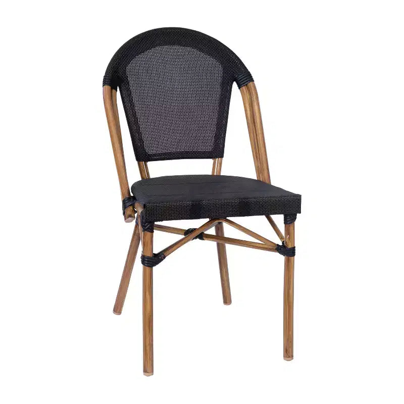 Flash Furniture Marseille Ensemble de table de bistrot commerciale 31,5" intérieur/extérieur, dessus en verre avec 4 chaises empilables en textilène
