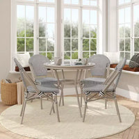 Flash Furniture Marseille Ensemble de table de bistrot commerciale 31,5" intérieur/extérieur, dessus en verre avec 4 chaises empilables en textilène