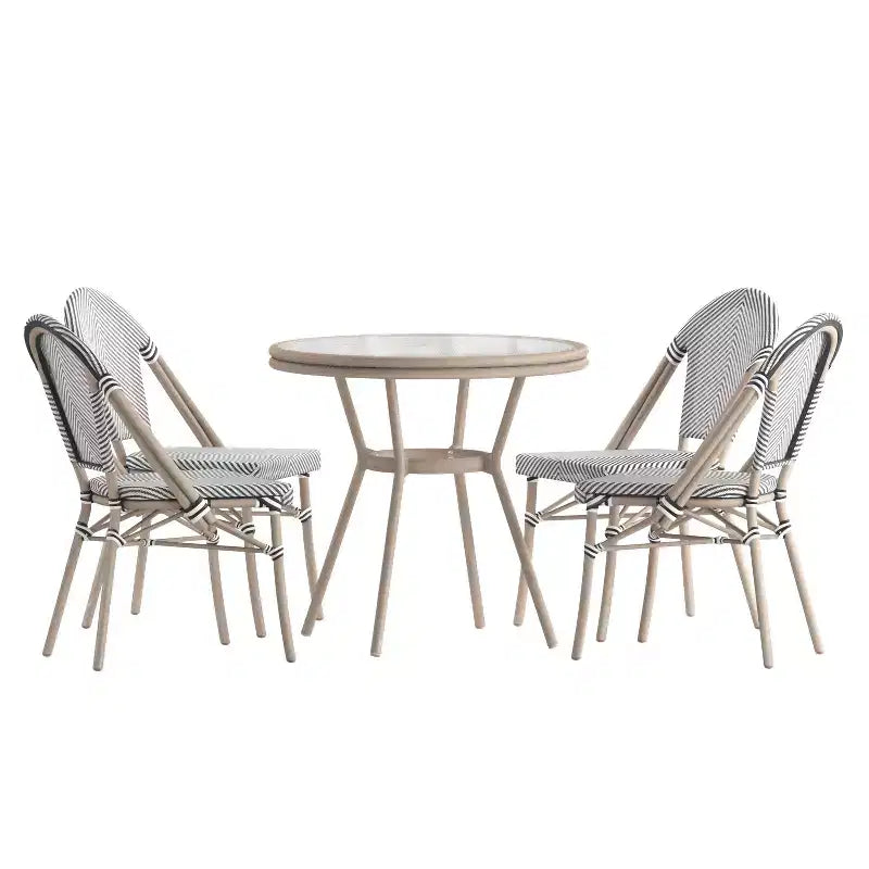 Flash Furniture Marseille Ensemble de table de bistrot commerciale 31,5" intérieur/extérieur, dessus en verre avec 4 chaises empilables en textilène