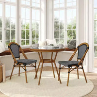 Flash Furniture Bordeaux Table de bistrot commerciale 31.5 d'intérieur/extérieur, rotin PE, plateau en verre avec 2 chaises empilables