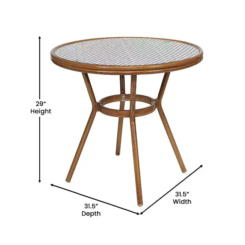 Flash Furniture Bordeaux Table de bistrot commerciale 31.5 d'intérieur/extérieur, rotin PE, plateau en verre avec 2 chaises empilables