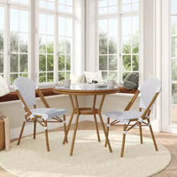 Flash Furniture Lourdes Table bistro commerciale intérieur/extérieur 31,5, en résine tressée PE, plateau en verre avec 2 chaises empilables