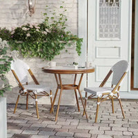 Flash Furniture Lourdes Table bistro commerciale intérieur/extérieur 31,5, en résine tressée PE, plateau en verre avec 2 chaises empilables