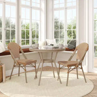 Flash Furniture Lourdes Table bistro commerciale intérieur/extérieur 31,5, en résine tressée PE, plateau en verre avec 2 chaises empilables
