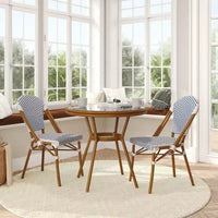 Flash Furniture Lourdes Table bistro commerciale intérieur/extérieur 31,5, en résine tressée PE, plateau en verre avec 2 chaises empilables