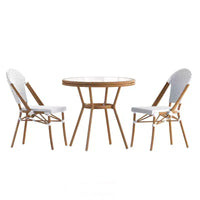 Flash Furniture Lourdes Table bistro commerciale intérieur/extérieur 31,5, en résine tressée PE, plateau en verre avec 2 chaises empilables