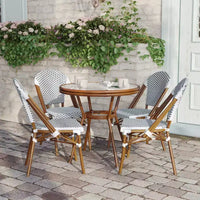 Flash Furniture Lourdes Table de bistrot commerciale intérieur/extérieur 31,5 po, rotin PE, dessus en verre avec 4 chaises empilables