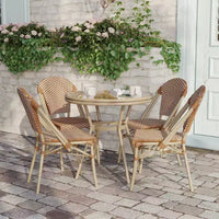 Flash Furniture Lourdes Table de bistrot commerciale intérieur/extérieur 31,5 po, rotin PE, dessus en verre avec 4 chaises empilables
