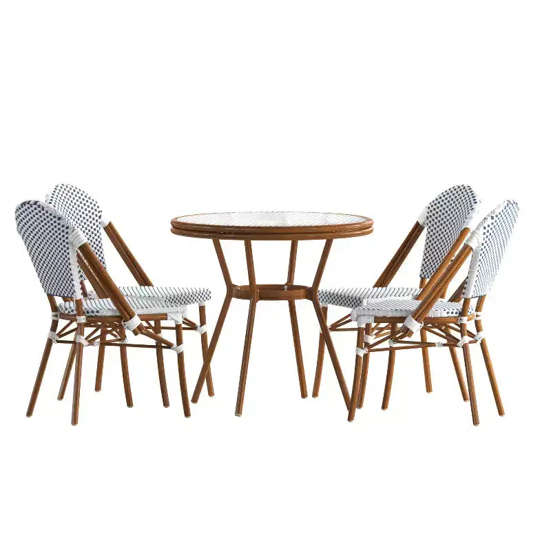 Flash Furniture Lourdes Table de bistrot commerciale intérieur/extérieur 31,5 po, rotin PE, dessus en verre avec 4 chaises empilables