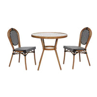 Flash Furniture Lourdes Bistro commercial d'intérieur/extérieur Table 31,5, résine tressée PE noir et blanc, plateau en verre avec 2 chaises empilables