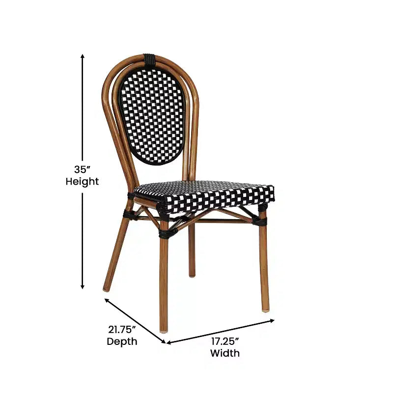 Flash Furniture Lourdes Bistro commercial d'intérieur/extérieur Table 31,5, résine tressée PE noir et blanc, plateau en verre avec 2 chaises empilables