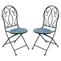 Chaise de bistro Sunnydaze en mosaïque avec cadre en fer - Multicolore - Lot de 2