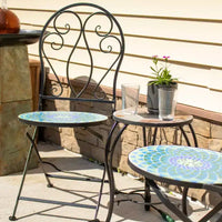 Chaise de bistro Sunnydaze en mosaïque avec cadre en fer - Multicolore - Lot de 2