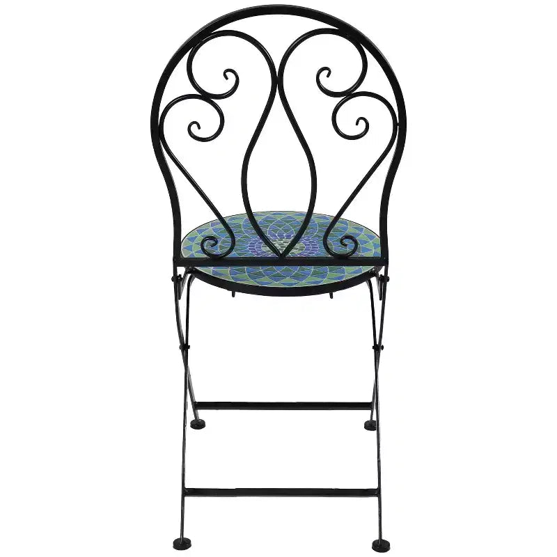 Chaise de bistro Sunnydaze en mosaïque avec cadre en fer - Multicolore - Lot de 2