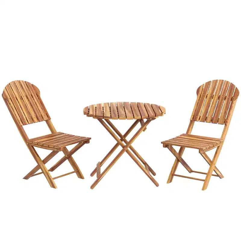 Outsunny Ensemble bistrot 3 pièces en bois d'acacia, table et chaises de bistrot pliantes, ensemble bistrot extérieur pour jardin, balcon, terrasse, véranda, finition bois naturel