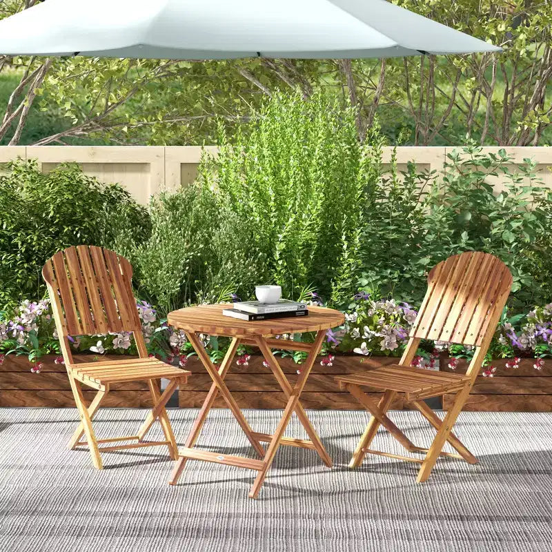 Outsunny Ensemble bistrot 3 pièces en bois d'acacia, table et chaises de bistrot pliantes, ensemble bistrot extérieur pour jardin, balcon, terrasse, véranda, finition bois naturel