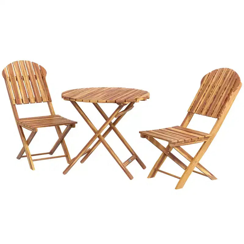 Outsunny Ensemble bistrot 3 pièces en bois d'acacia, table et chaises de bistrot pliantes, ensemble bistrot extérieur pour jardin, balcon, terrasse, véranda, finition bois naturel