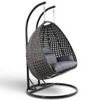 LeisureMod fauteuil œuf suspendu 2 personnes avec support - balancelle hamac d'extérieur / intérieur en rotin tressé avec coussins