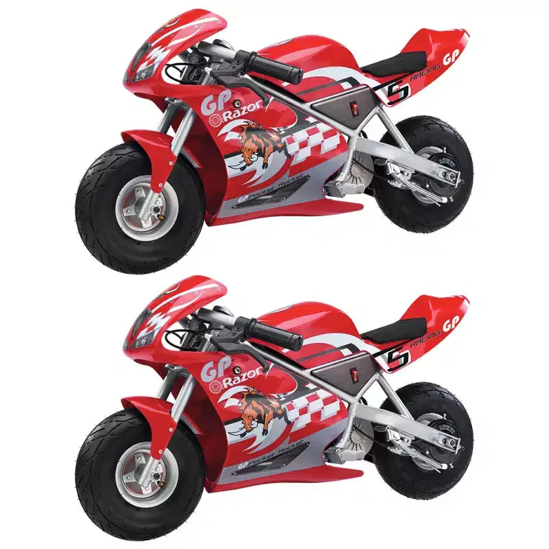 Mini-moto électrique tout-terrain Razor 24 V, 1 vitesse, avec pneus pneumatiques de 10 pouces, vitesse jusqu'à 24 km/h, pour 13 ans et plus, lot de 2, rouge