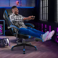 Chaise de jeu e-sport réglable Costway avec appuie-tête rembourré, support lombaire bleu/noir/gris/rouge