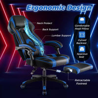 Chaise de jeu e-sport réglable Costway avec appuie-tête rembourré, support lombaire bleu/noir/gris/rouge